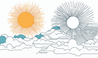 Poster - Minimalist One-Line Sun and Clouds Vector Illustration for Weather and Nature Concepts