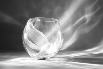 Poster - Elegant glass vessel with delicate swirls and soft lighting on a neutral background