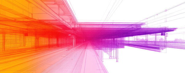 Poster - A colorful, abstract image of a city street with a rainbow bridge in the middle. The image is a mix of bright colors and blurry lines, giving it a dreamy, surreal feel