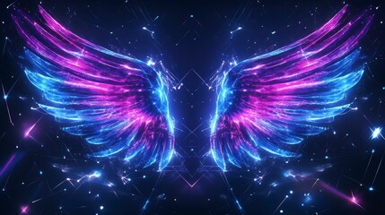 Poster - Glowing neon pink and blue wings on dark background. (1)