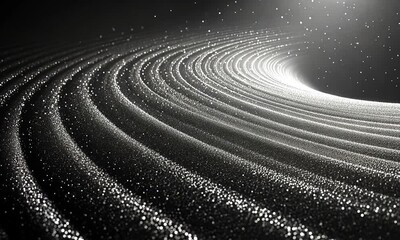 Wall Mural - Abstract representation of flowing waves with sparkling particles in a dark background