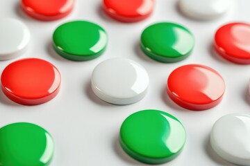 Poster - Red, white, and green circular objects arranged in a repeating pattern with a glossy finish, creating an appealing visual composition.