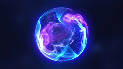 Poster - glowing blue energy sphere with fluid patterns in a dark abstract space futuristic background