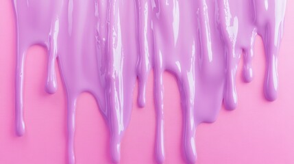 Poster - Close-up of dripping lilac paint on pink background.