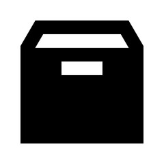 Poster - illustration of a black box with a handle on top and a white rectangle in the middle, simple shape