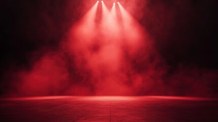 Wall Mural - Red stage lighting with smoke effect, creating a dramatic and atmospheric background.