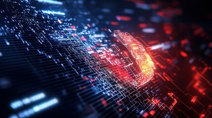 Poster - Abstract digital landscape with glowing circuits and a futuristic design.