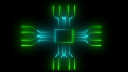 Wall Mural - Concept animation of turning on of CPU microprocessor in motherboard with and connection propagating in circuit network