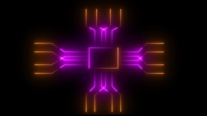 Wall Mural - Concept animation of turning on of CPU microprocessor in motherboard with and connection propagating in circuit network