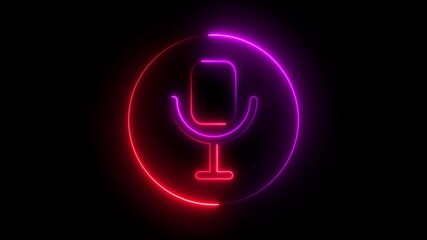 Wall Mural - Voice recording podcast mic microphone button icon animation. neon line