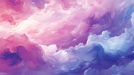 Poster - Abstract painting of swirling pastel clouds, pink, purple, and blue hues.
