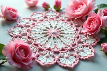 Intricate floral lace doily, delicate texture, texture, vintage