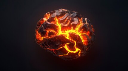 Poster - Glowing fiery brain, abstract 3D render.