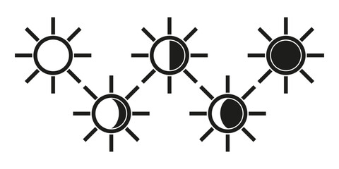 A series of brightness icons in the shape of the sun. Set of buttons for brightness and contrast control. Vector illustrations EPS 10