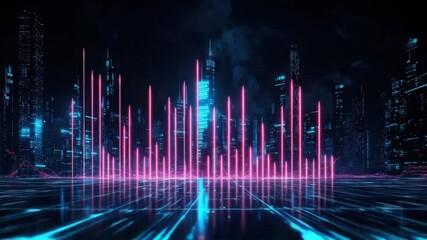 Aufkleber - Futuristic Cityscape with Neon Lights and Data Visualizations in a Digital Environment