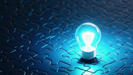 Poster - Light Bulb on Dark Puzzle Background Symbolizing Innovation and Creative Thinking in Problem Solving