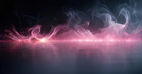 Aufkleber - Abstract smoke rises from glowing particles. Dark background creates dramatic, ethereal effect. Pink hues dominate scene.