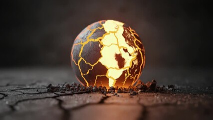 Poster - Cracked Black Egg with Glowing Interior on Dark Surface in Artistic Composition