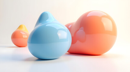 Aufkleber - a trio of glossy abstract shapes in vibrant colors—pink, blue, and yellow—set against a soft backgro
