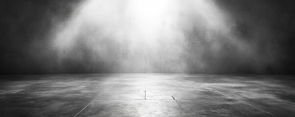 Poster - A large empty room with a white wall and a black floor. The room is lit by a spotlight, creating a dramatic effect