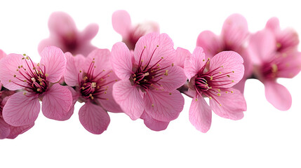 small flowering branch with pink blooms, isolated on white background