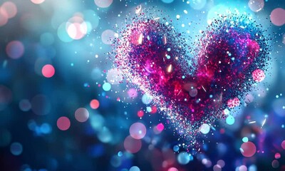 Wall Mural - glowing light particles forming a vibrant heart shape in the center made with generative ai technolo