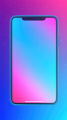 Poster - A phone with a blue background and a gradient of pink and purple. The phone is a new model and has a sleek design. The background is a vibrant