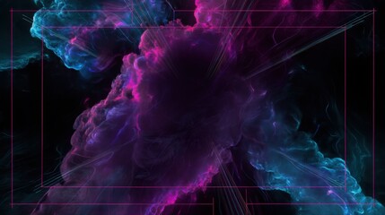Aufkleber - Abstract fractal nebula with geometric frame, cosmic energy concept. Perfect for backgrounds, science fiction, and digital art.