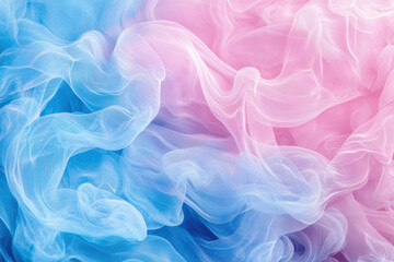 Poster - Delicate layers of sheer fabric intertwine, creating a soft, ethereal blend of pastel pink and blue hues, evoking a dreamy, abstract feel.