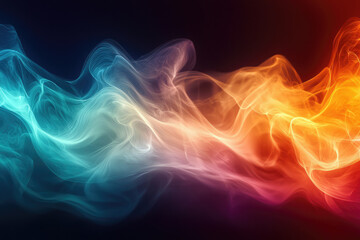 Fototapete - Abstract flowing energy, from cool blues to vibrant oranges, creates a dynamic and ethereal visual sensation on a dark background.