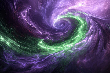 Poster - A swirling vortex of ethereal green and purple nebulas creates a mesmerizing cosmic dance in the depths of space.