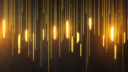 Poster - Shimmering Golden Light Rays on Dark Background with Vertical Lines and Abstract Design Elements