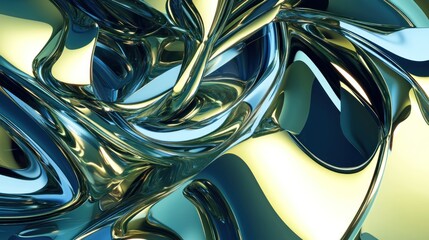 Wall Mural - Abstract metallic forms with dynamic flowing textures.