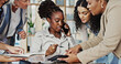 © DavidL2000/peopleimages.com - Management, multitask and phone call with business people in office for approval or communication. Documents, juggling and stress with employee team in workplace for administration or signature