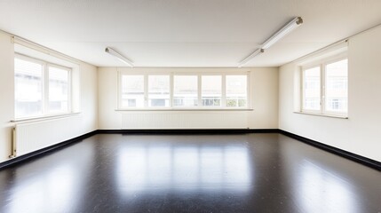 Poster - The space features a clean and modern room with a glossy epoxy resin floor, which is well-lit and empty, and can be perfectly utilized as an office or studio space once the renovation is complete