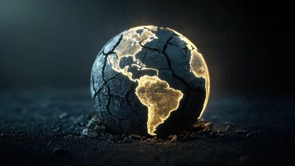 Poster - Cracked Egg Portraying Earth with Glowing Map of the Americas in Dark Atmosphere