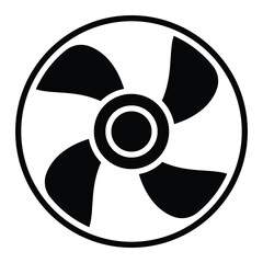 Poster - Engine cooling fan icon. Electrical air industry cooling fan sign symbol graphic design. Single vector illustration cooler icon on white background. Cooling fan rotation shape symbol. Vector image.