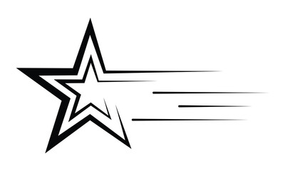 Poster - Black falling star icon, vector logo design. Shooting star sign for your web site design, app and UI. Meteorite and comet symbols, falling meteor and abstract galaxy. Vector illustration.