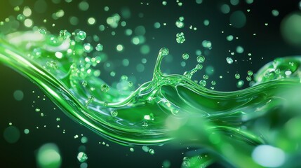 Poster - A vibrant splash of green liquid with sparkling droplets in elegant motion.