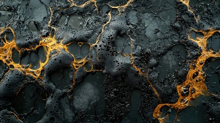 Poster - Abstract close-up of vibrant black and orange liquid textures with intricate patterns.