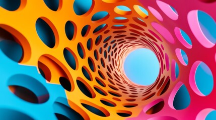Leinwandbilder - Colorful abstract tunnel with circular cutouts creating a vibrant visual effect, inviting exploration and creativity