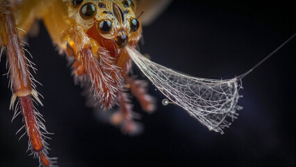 Extreme macro close up of spider and web