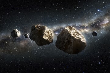 Wall Mural - asteroids traverse the cosmic expanse amidst stars and galaxies in deep space, space asteroid planet