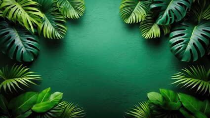 Aufkleber - Vibrant tropical foliage on a green background with space for text