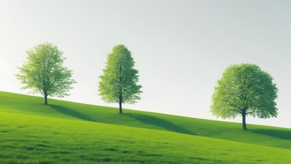 Poster - three trees standing against the horizon in a lush landscape during springtime