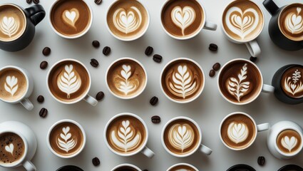 Poster - Close-up of latte art coffee with foam design on white background