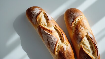 Poster - Close-up of two mini baguettes on a white background