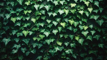 Poster - Green ivy leaves covering wall texture for natural background or wallpaper