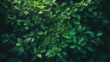 Poster - The entire surface of the green plant with leaf and flower patterns