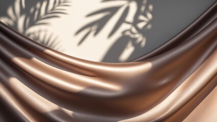 Poster - Silhouette of tropical leaves and plants with blurred shadows against a light background wall for product display